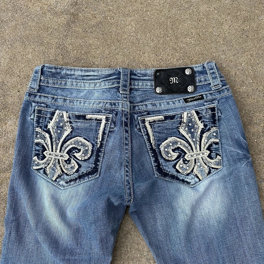 Miss Me Denim Jeans Low Rise Skinny Embellished Rhinestone Y2K Women's Size 29